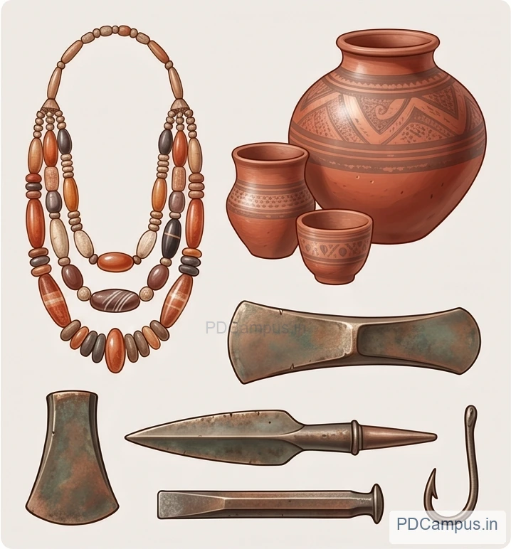 Illustration of beads and bronze tools