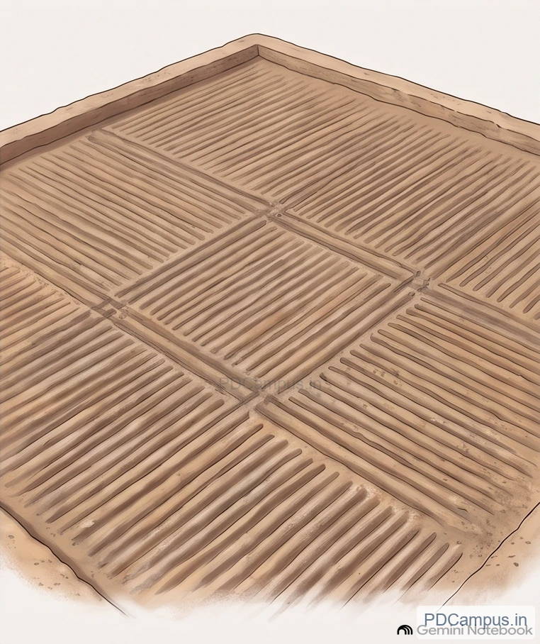 Illustration of a field with crossed furrows