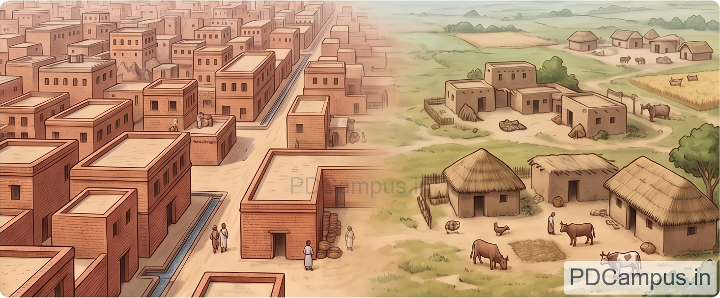 Illustration of urban settlements changing to smaller regional settlements